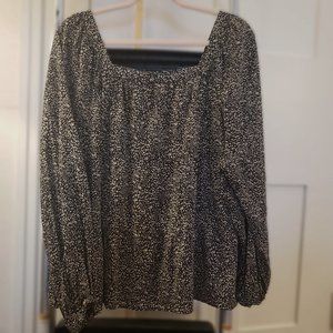 Square Neck Animal-Print Peasant Blouse